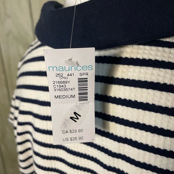 NWT Navy Maurices Collared Striped Blouse - Picture 5 of 5
